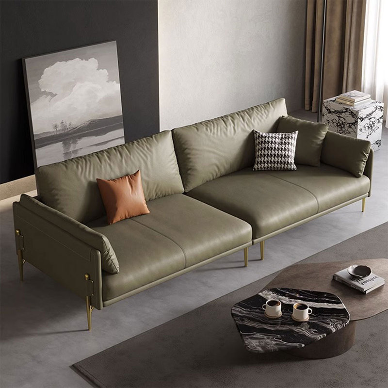 Canapé modulaire vert en cuir véritable, 32.28" H x 109.45" W x 37.4" D