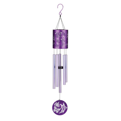 Carillon éolien solaire de jardin de 38 po en métal et acrylique avec lumière DEL intégrée et crochet de suspension - Abeille
