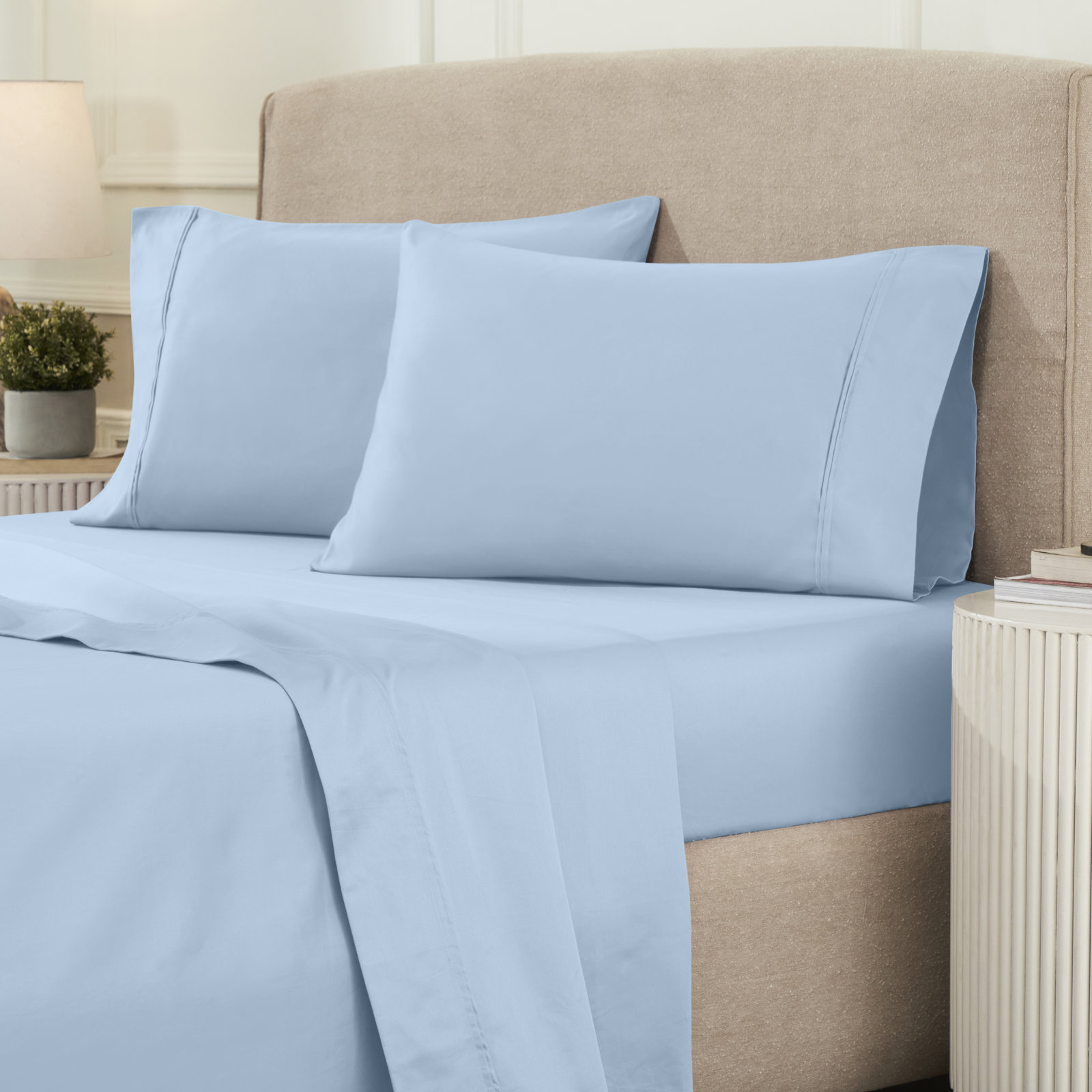 Mellark Cotton Sheet Set, Full Sheet Set with 2 Pillowcases, Light Blue
