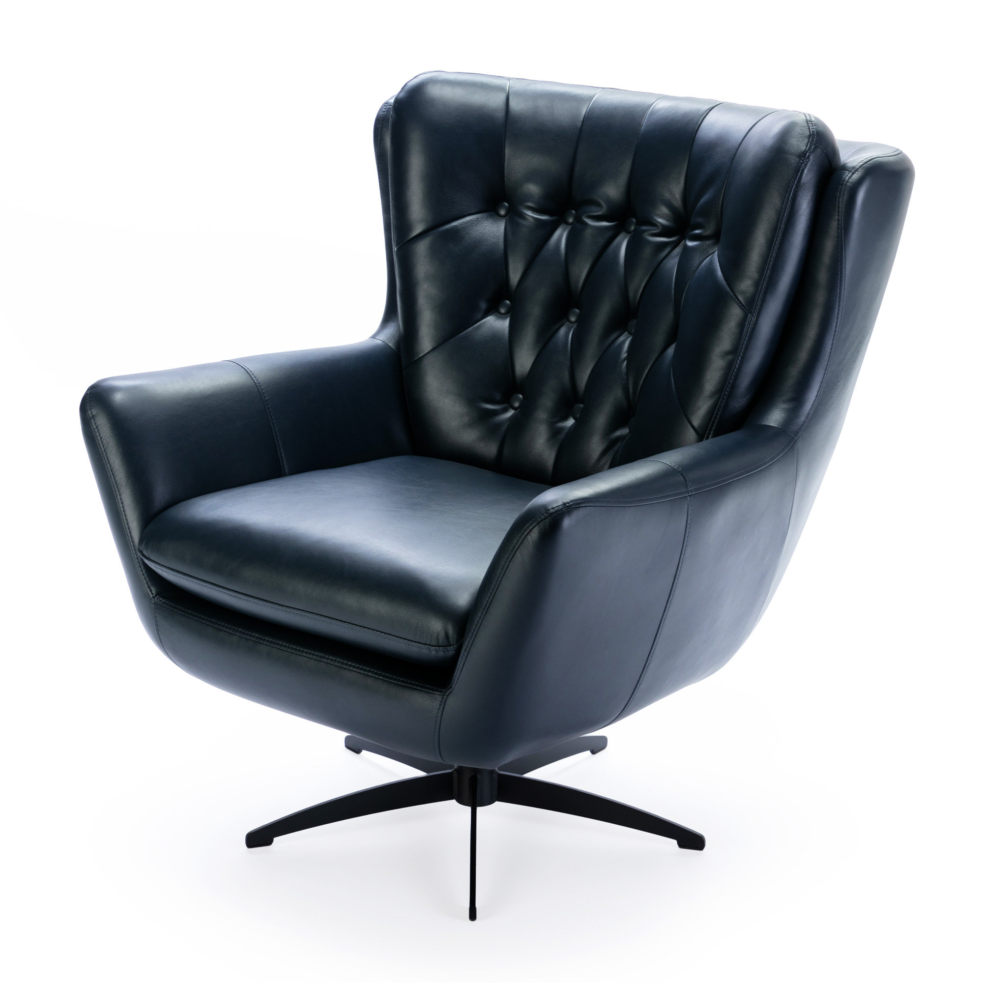 Audiohome Calvin Midnight Blue Tufted Faux Leather Swivel Chair | Wayfair