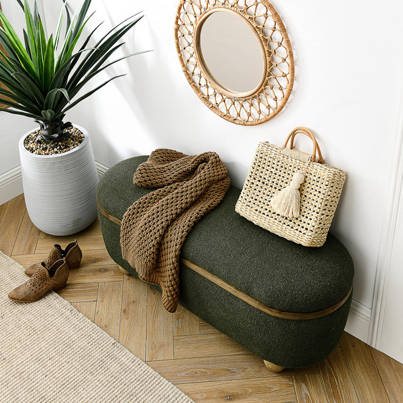Banc de rangement avec repose-pieds, banc rembourré avec rangement et repose-pieds, Vert foncé