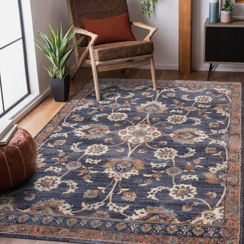 Tapis oriental brun / bleu Burck, Rectangle 5 pi 3 po x 7 pi 6 po