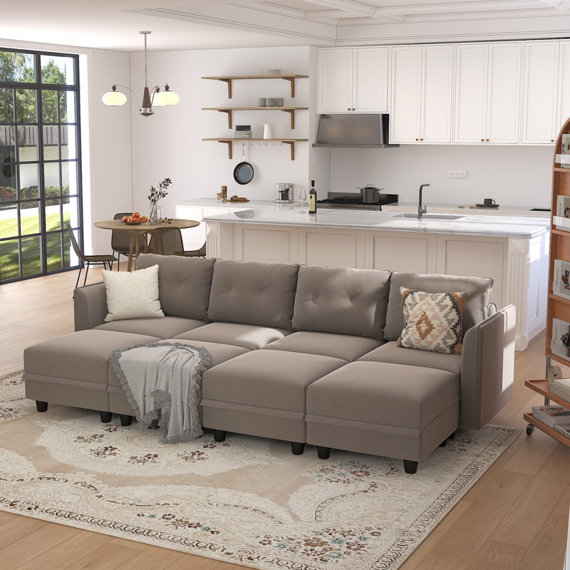 Zendajas 8 - Piece Upholstered Modular Sectional Sofa with Storage Ottoman, Black Polyester Blend
