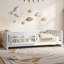 Lit plateforme simple en bois avec garde-corps et tablettes de rangement, blanc-133231914