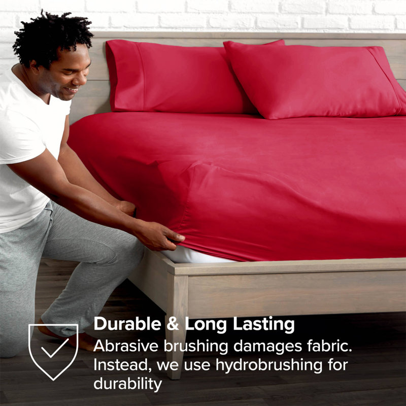 Deep Pocket Microfiber Brushed Fitted Sheet, Double (4'6), Red