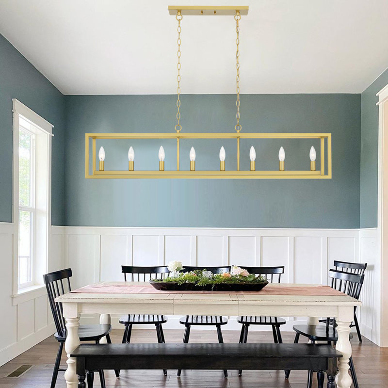 Perea 8 - Light Kitchen Island Steel Rectangle Dimmable Pendant, Satin Brass