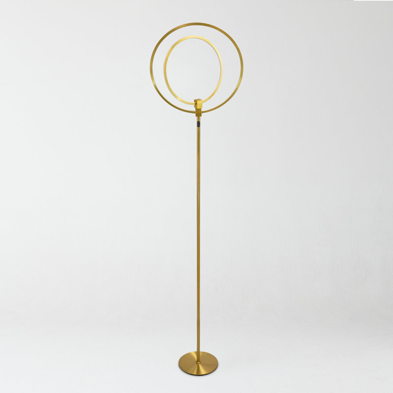 Eclipse 79 in. Industrial 2-Light 3-Way Dimming LED Floor Lamp with 2 Height Adjustable Heads, Brass