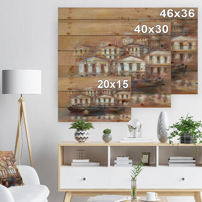 « three old fishing bateau », peinture, Bois, H 30 po x l 40 po x P 1,5 po