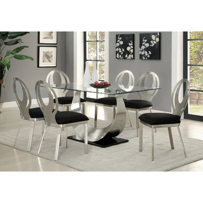 Bagdai Glass Top Metal Base Dining Table
