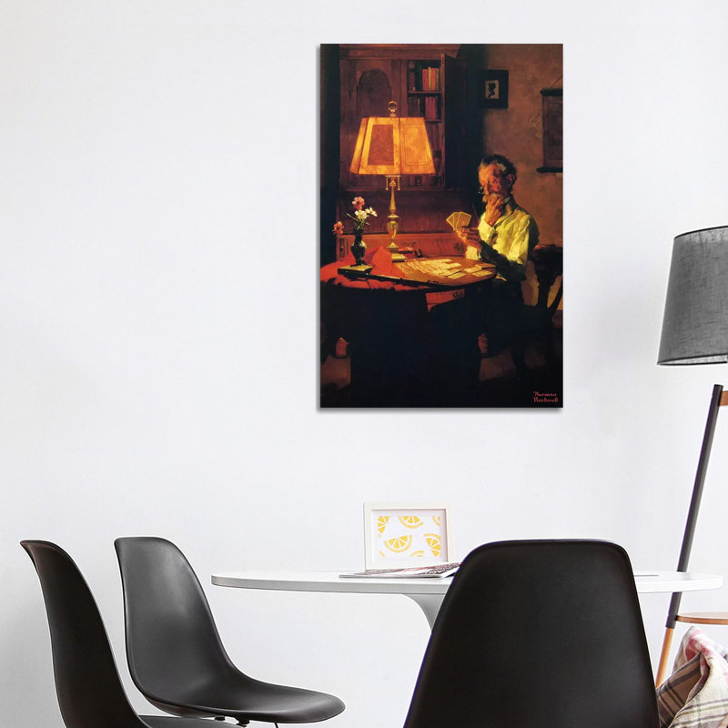 Man Playing Cards By Lamplight by Norman Rockwell - Wrapped Canvas Gallery-Wrapped Canvas Giclée, 20.32 cm H x 30.48 cm W