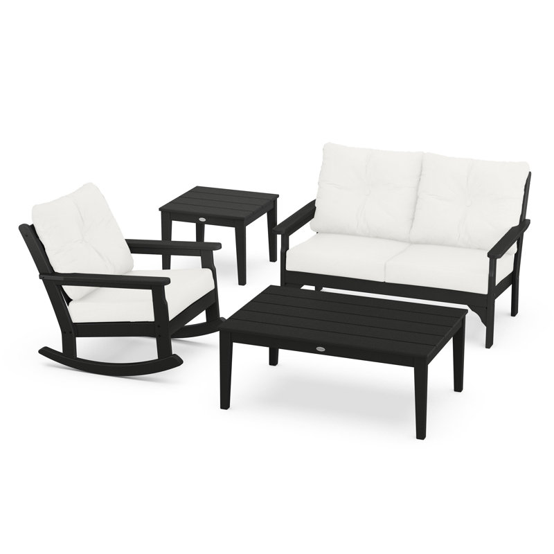 Vineyard 4-Piece Deep Seating Rocker Set, Black, Natural Linen