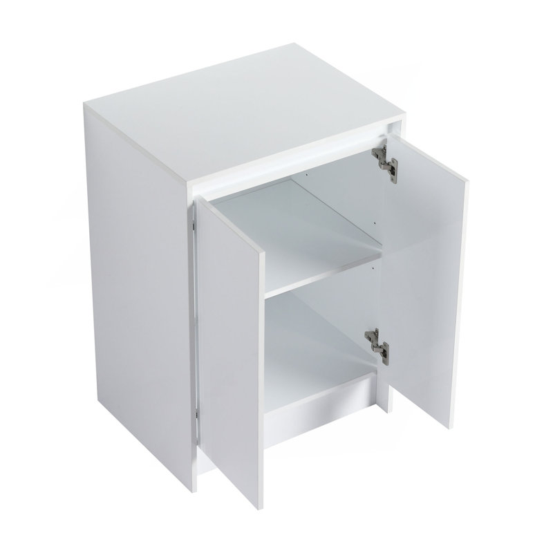 Armoire de rangement autoportante 24 po, 2 portes à fermeture douce, blanc brillant