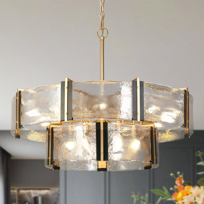 15- Light 31.5’’ W Dimmable Textured Gold Dining Room Chandelier for High Ceiling