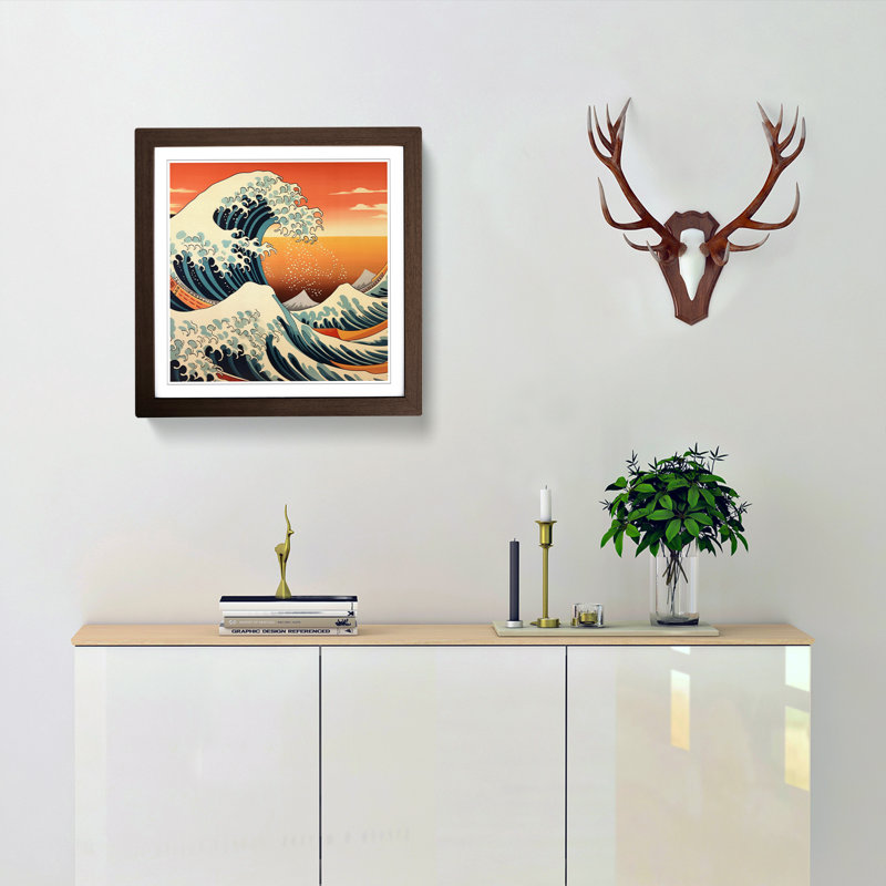 Japanese Wave Mid-Century - Framed Print, Walnut