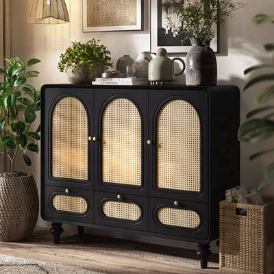 Mid ancient style rattan weave sideboard cabinet