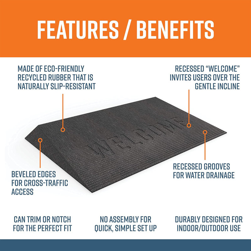 Black 2.5" Rubber Angled Entry Welcome Mat