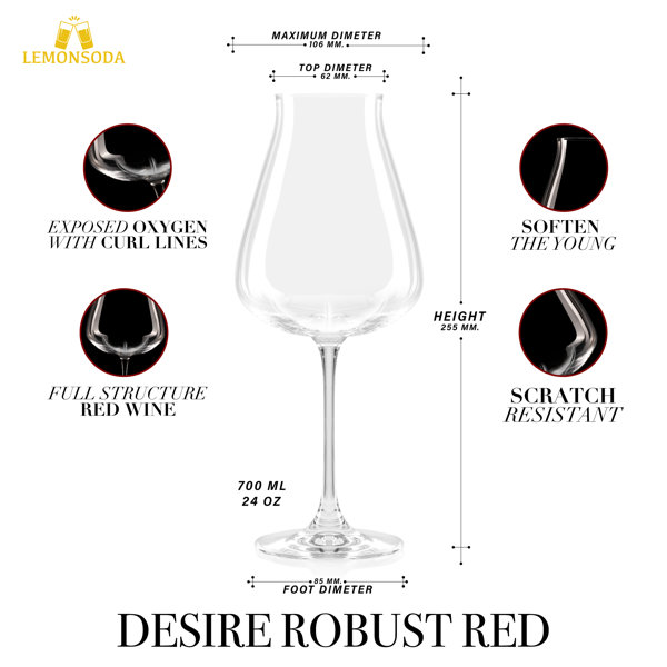 Viski Seneca Modern Wine Glasses - Long Stem Wine Glass Set for Red or  White Wine - Dishwasher Safe Crystal 15.5oz Set of 2