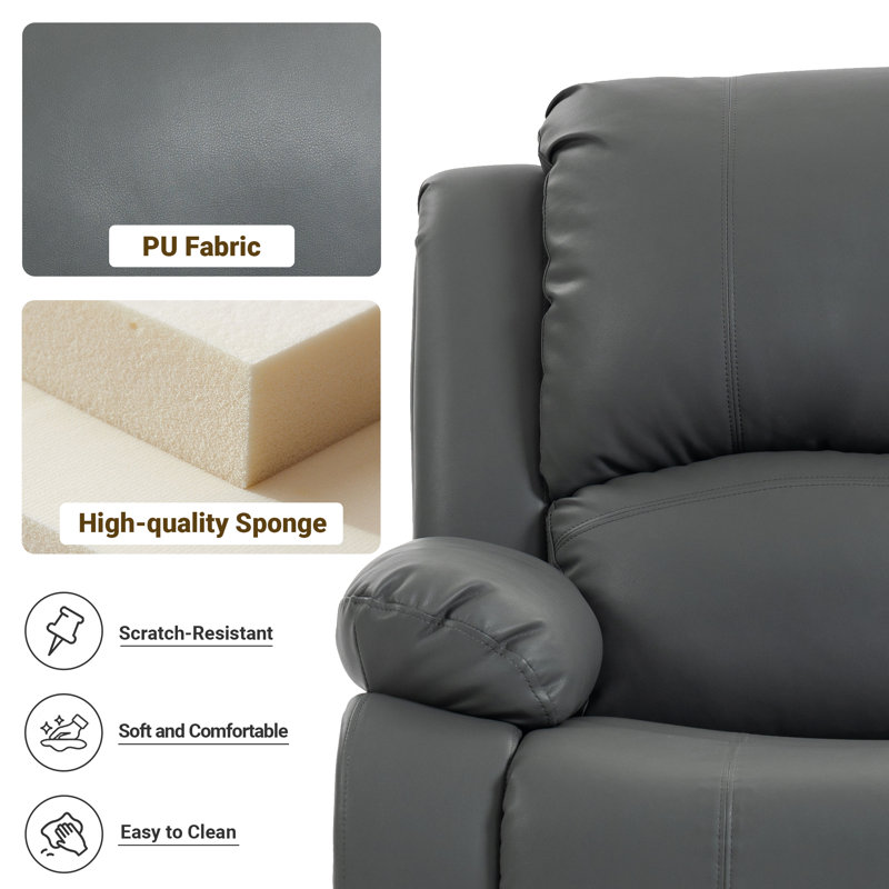 37" Wide Standard Manual Recliner PU Leather, Gray