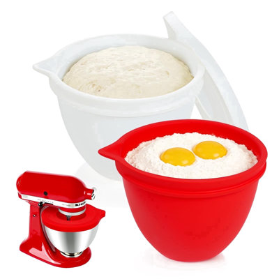 PQPO Silicone Liners Compatible with KitchenAid 4.5-5 Quart Tilt-Head mixer Bowl,2 Liners with Lids(White＋Red）
