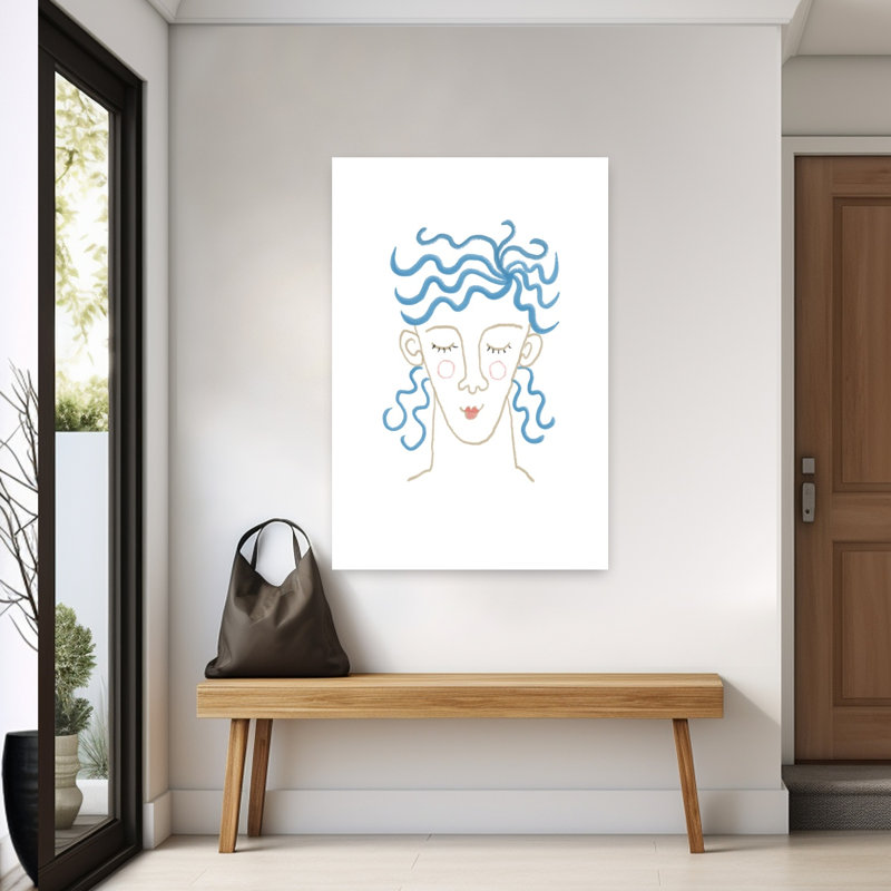 «Dreamy Blue Hair Woman», impression murale minimaliste abstraite, 60" H x 40" W