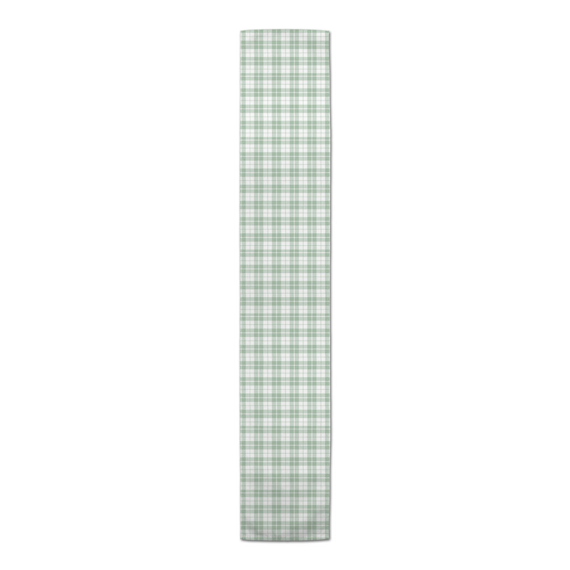 Chemin de table Chelene, 90 po x 16 po, Guingan, Vert / tissu écossais 1