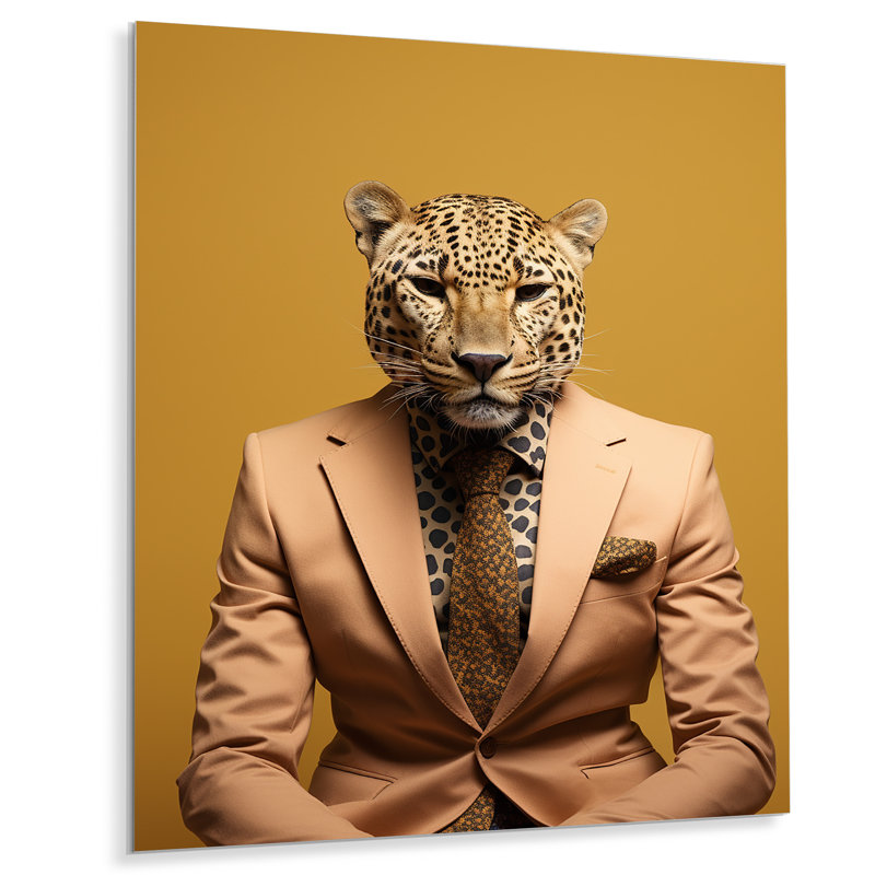 Art mural en métal jaune avec guépard II, H 40 po x l 30 po x P 1,5 po