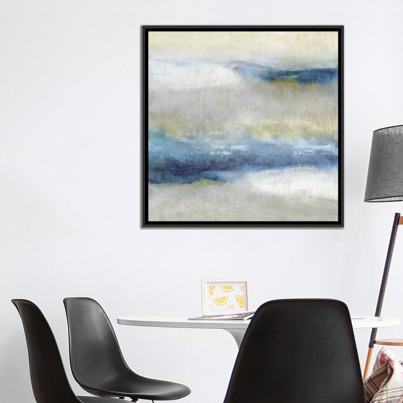 « indigo motion ii », impression sur toile, H 18 po x l 18 po x P 1,5 po, Toile avec cadre noir, Pas de tapis