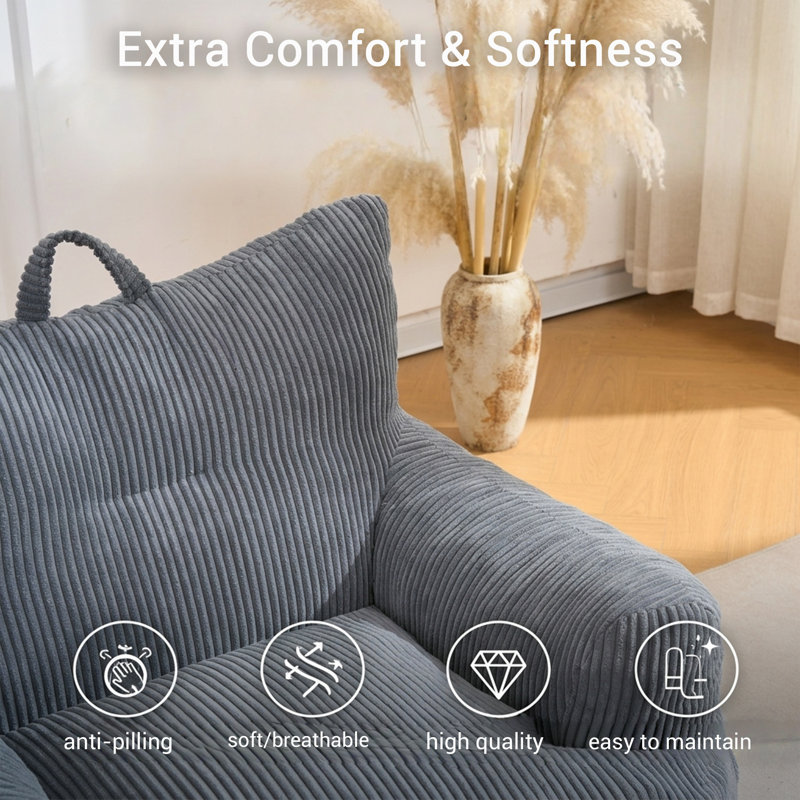 Pouf UUKRAVE pour adultes, canapé-lit 2 en 1 pliable et détachable avec repose-pieds, canapé surdimensionné en velours côtelé, fauteuil de lecture doux et confortable pour salon, chambre et salle de jeux