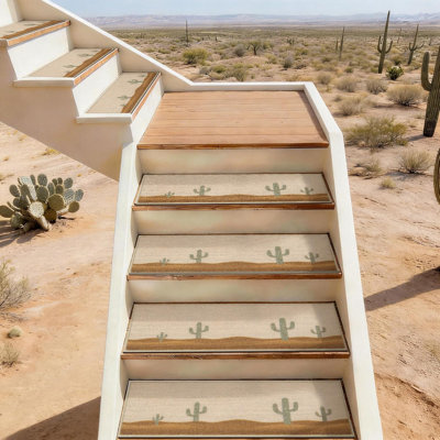 Tapis d'escalier pour marches en bois pour l'intérieur, paquet de 15 tapis de marche antidérapants de 8 po x 30 po lavables à la machine, tapis de marche d'escalier avec support TPE auto-adhésif réutilisable pour les enfants et les animaux de compagnie, beige (cactus)