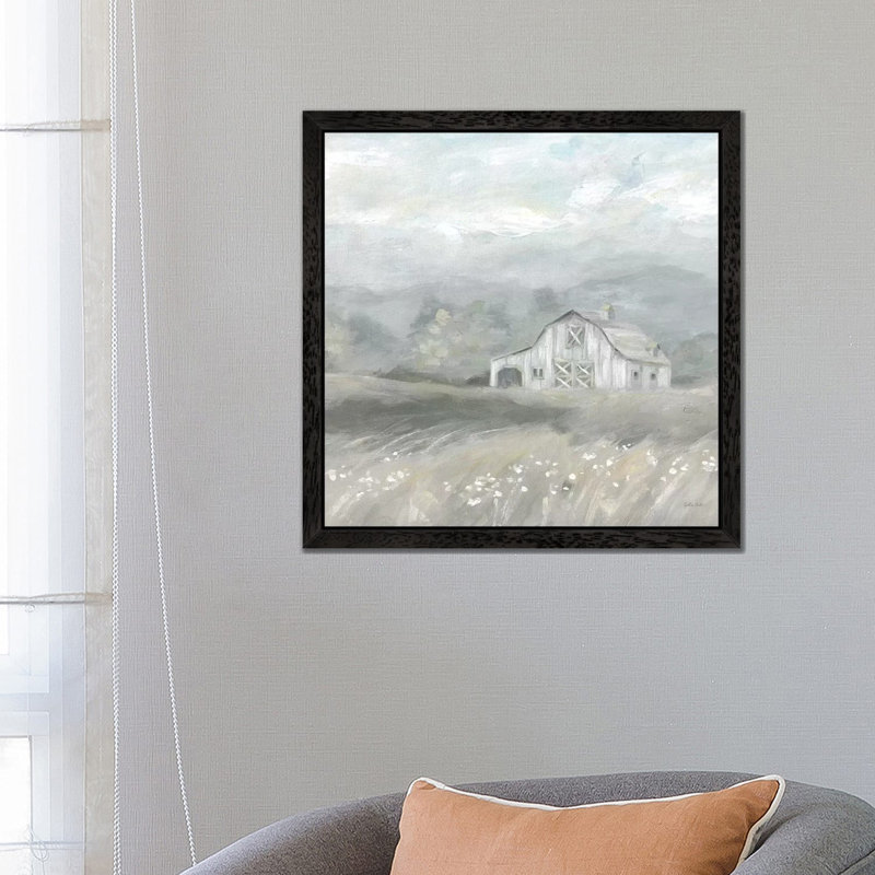 Country Meadow Farmhouse Neutral by Cynthia Coulter - Floater Frame Painting on Canvas, 93.98 cm H x 93.98 cm W, Black