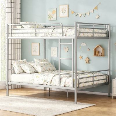 Full Over Full Metal Bunk Bed, Sliver, Contemporary Design, Space-Saving, And Durable
