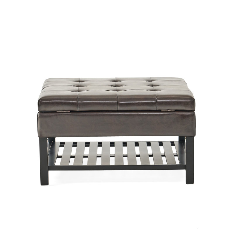 Carré moderne avec rangement et support - Cuir synthétique sophistiqué brun collé pour le fond du salon