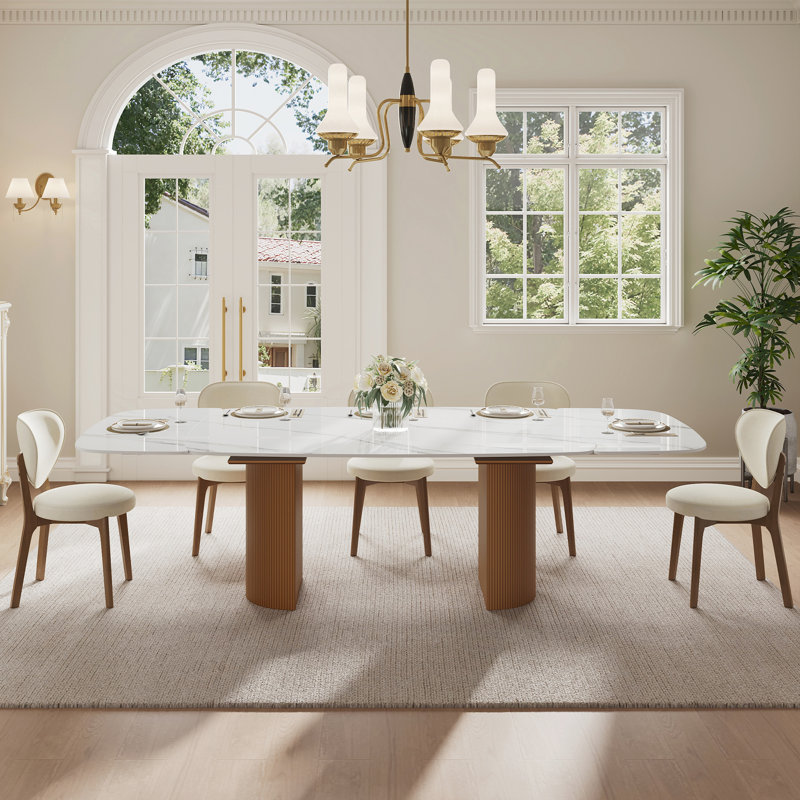 Table de salle à manger extensible 63-94,5 "moderne pour table de chevet en pierre frittée 4-10 avec base double en bois brun