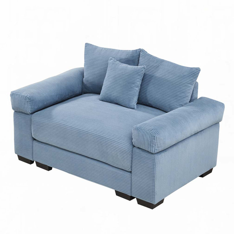 Fauteuil club 54,3 po, Velours côtelé bleu