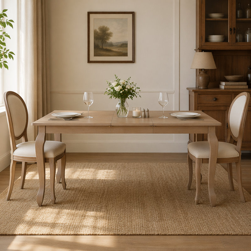 Extendable Rectangular Dining Table(Only Table), Light Natural