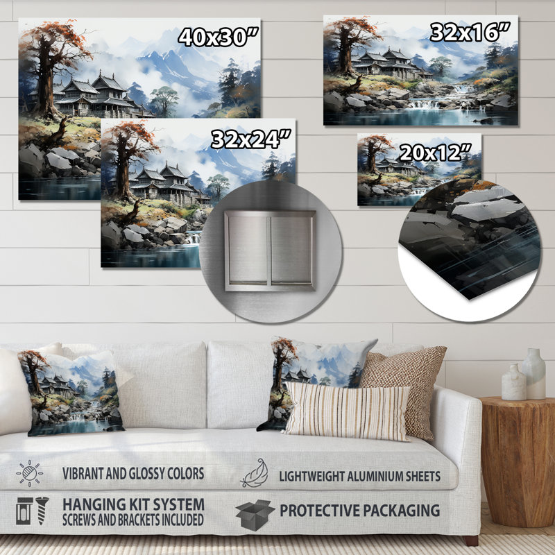 «China Art Misty Mountain», reproduction d'art mural en métal chinois, H 12 po x l 20 po x P 1 po