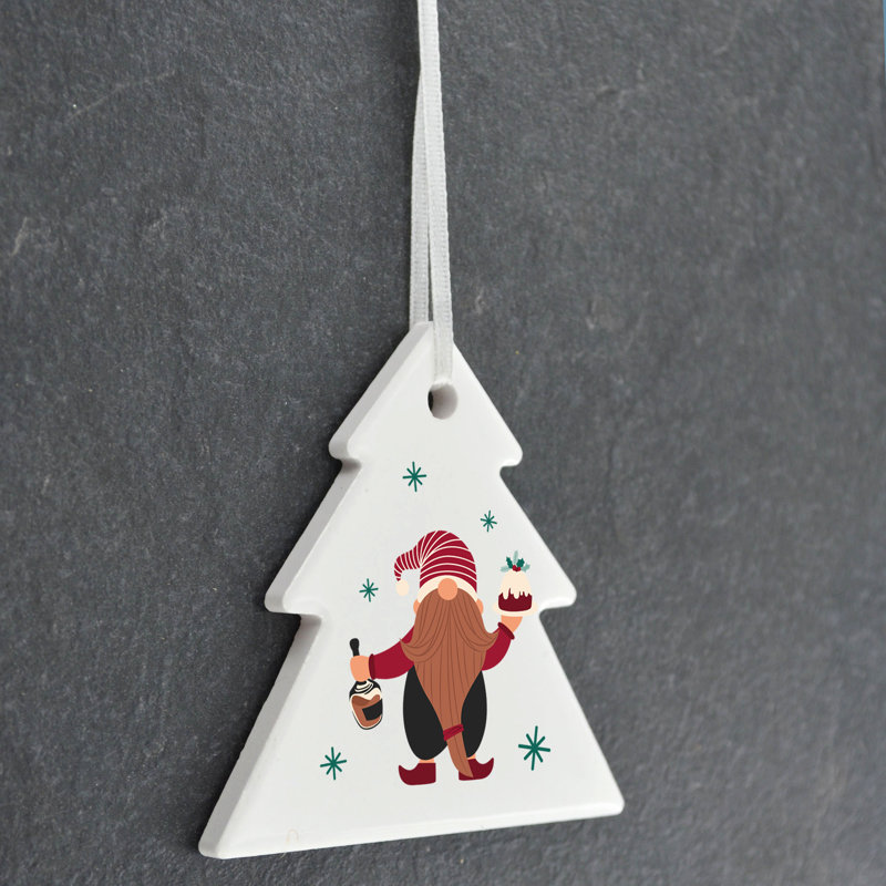 Xmas Gnome Festive Gonk Pudding Brandy Tree Shaped Ceramic Ornament