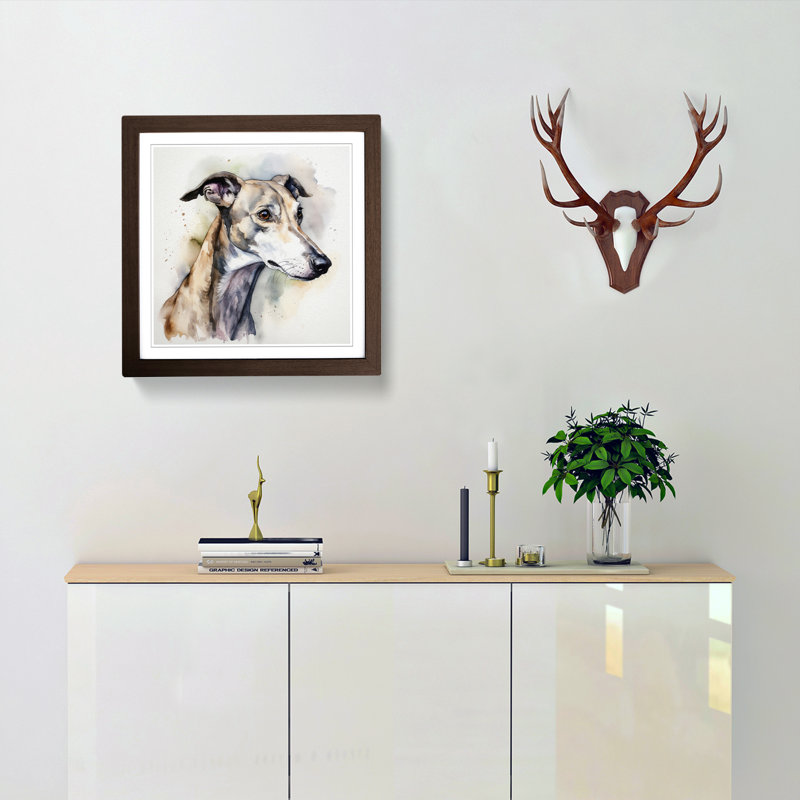 Greyhound Dog Watercolour - Framed Print, Walnut