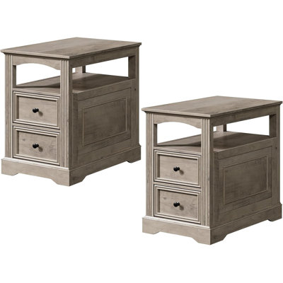 24.6"H Farmhouse End Table with 2 Drawers, Narrow Sofa Side Table with Storage and Open Shelf, Wooden Nightstand