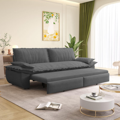 73.2" Futon Sofa Bed Queen Size, Pull Out Bed, 3-in-1 Convertible Sleeper Sofa With Cushion Armrest, Modern Corduroy Futon Couch For Living Room, Small Space, Apartment, Bedroom, Grey
