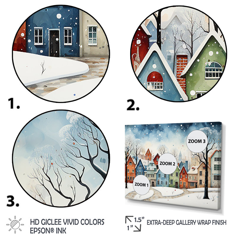 Multicolor Frosty City In Winter I - Winter Landscape, art mural, Cadre flottant doré, H 16 po x l 32 po x P 1 po