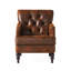 Chaise moderne en microfibre à boutons, brune, avec coutures en losange, garniture cloutée et pieds en bouleau-116844716