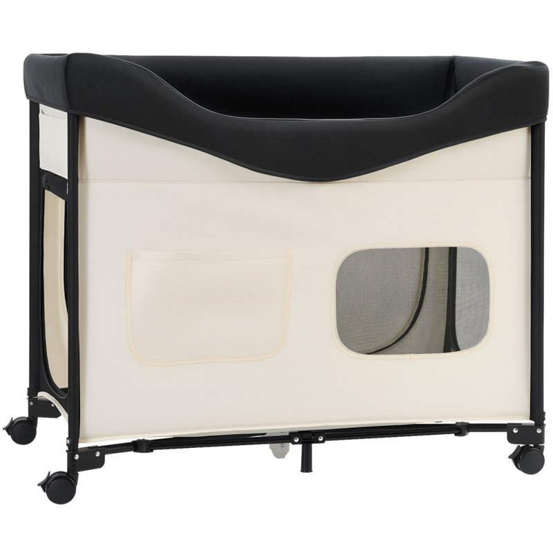 Lit pour chien surélevé surélevé, lit superposé pliable pour chien avec tissu Oxford 600D et velours néerlandais, lit surélevé portatif avec roues, sacs de rangement latéraux et sac de transport pour chats et chiens, très grand, beige
