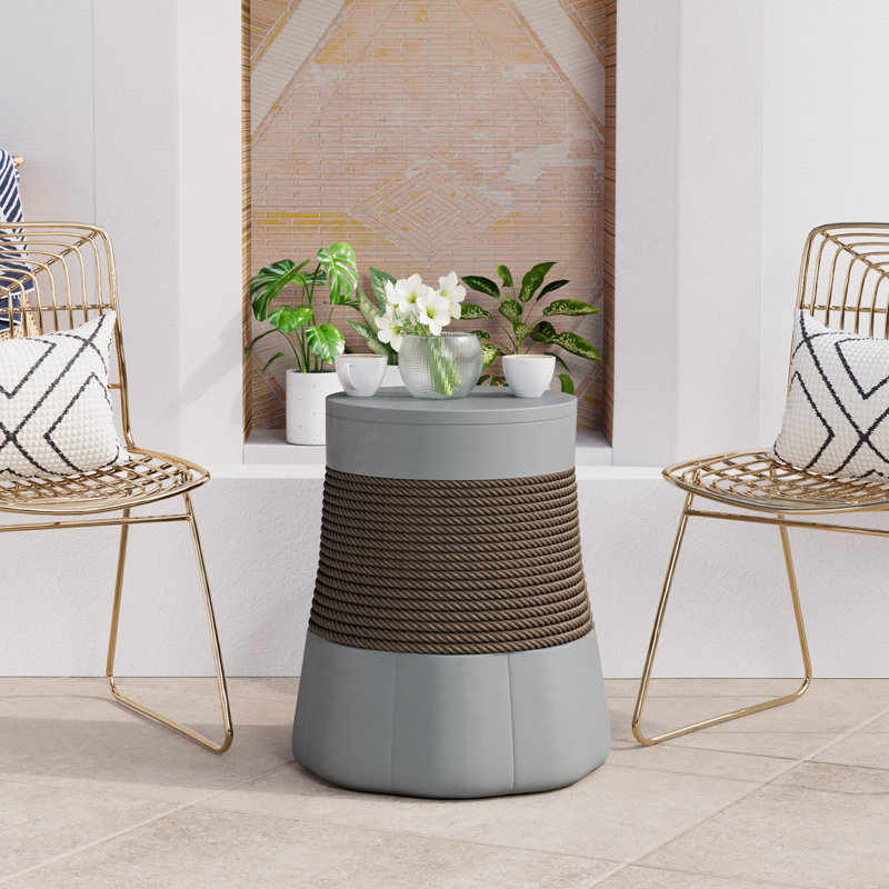 Nayini Round Concrete Outdoor Side Table, Dark Gray