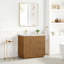 Meuble-lavabo simple 36 po en bois de manguier brun clair avec plateau en pierre à grain blanc