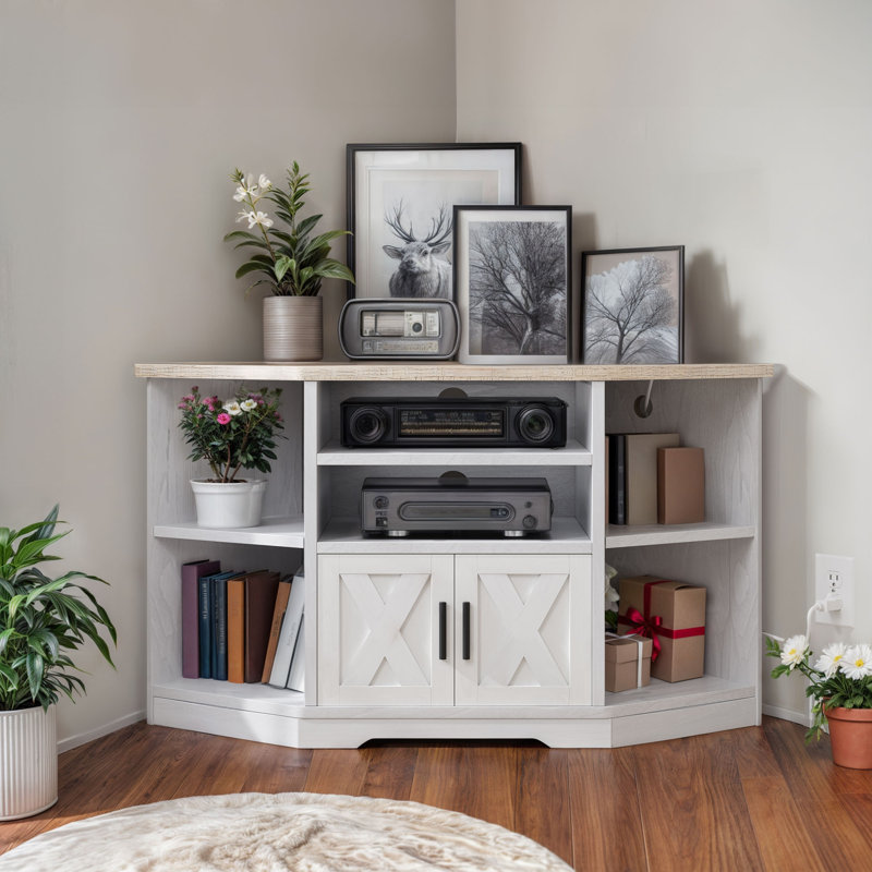 Analayah 47.20'' Modern Farmhouse Media Center Corner TV Stand with Power Outlet, Oak/White