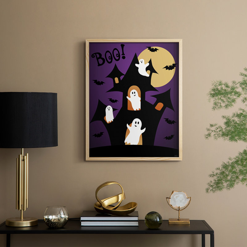 Ghost Haunted House, reproduction encadrée - bois massif, Naturel, H 30 po x l 24 po