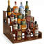 Organisateur de comptoir en bois rustique à 4 niveaux avec barres anti-chute, support de rangement polyvalent pour bar à café, épices, spiritueux, l 16 po x P 15,74 po x H 12,4 po