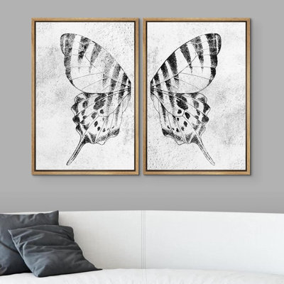 Animals " Black & White Monarch Butterfly Wing Insect Nature Wilderness Modern Art Rustic Relax Calm " 2 - Pieces