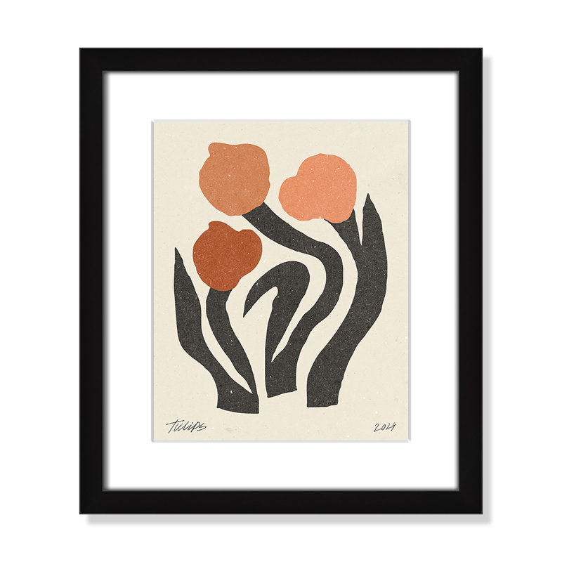 Imprimé de fleurs modernes par NKTN, 13'' W x 15'' H, Matted Print, Satin Black